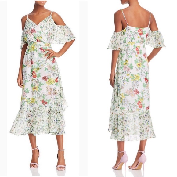 Nanette Lepore Cold Shoulder Floral Midi Dress - Picture 1 of 14